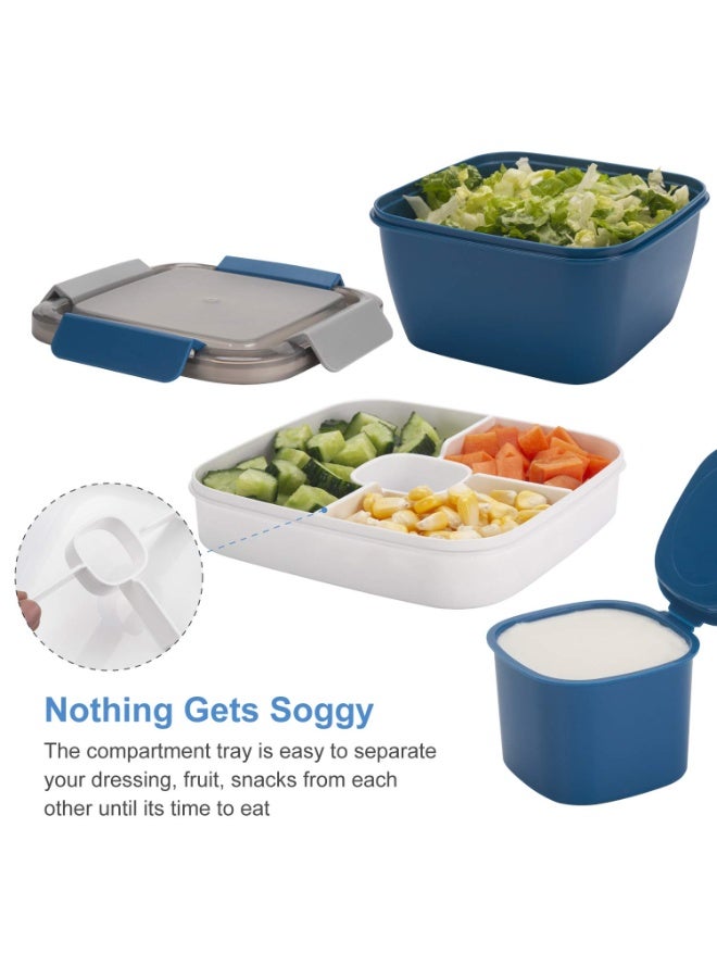 Salad Lunch Container To Go, 52-oz Salad Bowls with 3 Compartments, Salad Dressings Container for Salad Toppings, Snacks, Men, Women - Image 5